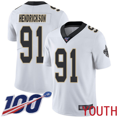 New Orleans Saints Limited White Youth Trey Hendrickson Road Jersey NFL Football 91 100th Season Vapor Untouchable Jersey